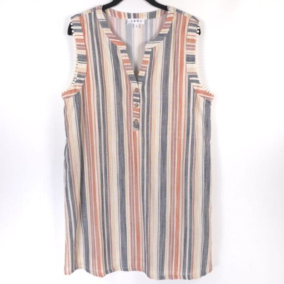 THML Dresses & Skirts - THML Anthropologie LINEN Blend Striped Sleeveless Mini Dress WCT911-DB LARGE